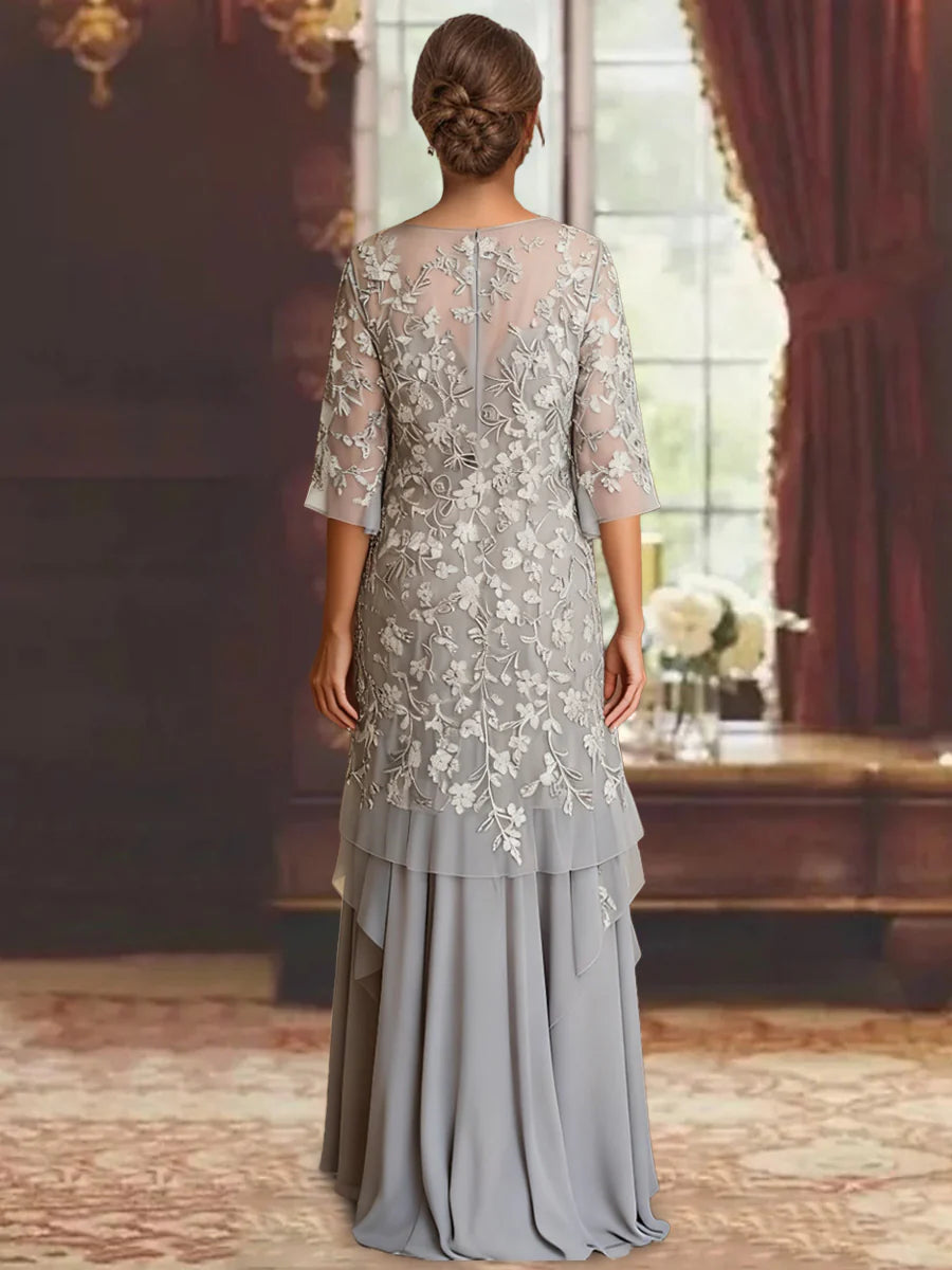 A-Line/Princess Chiffon Half Sleeves Lace Mother of the Bride Dresses Ankle-Length