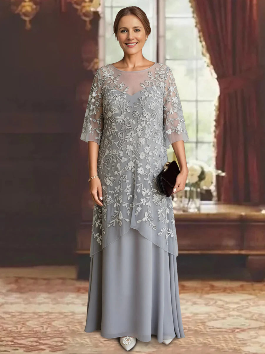 A-Line/Princess Chiffon Half Sleeves Lace Mother of the Bride Dresses – Koutun Dress