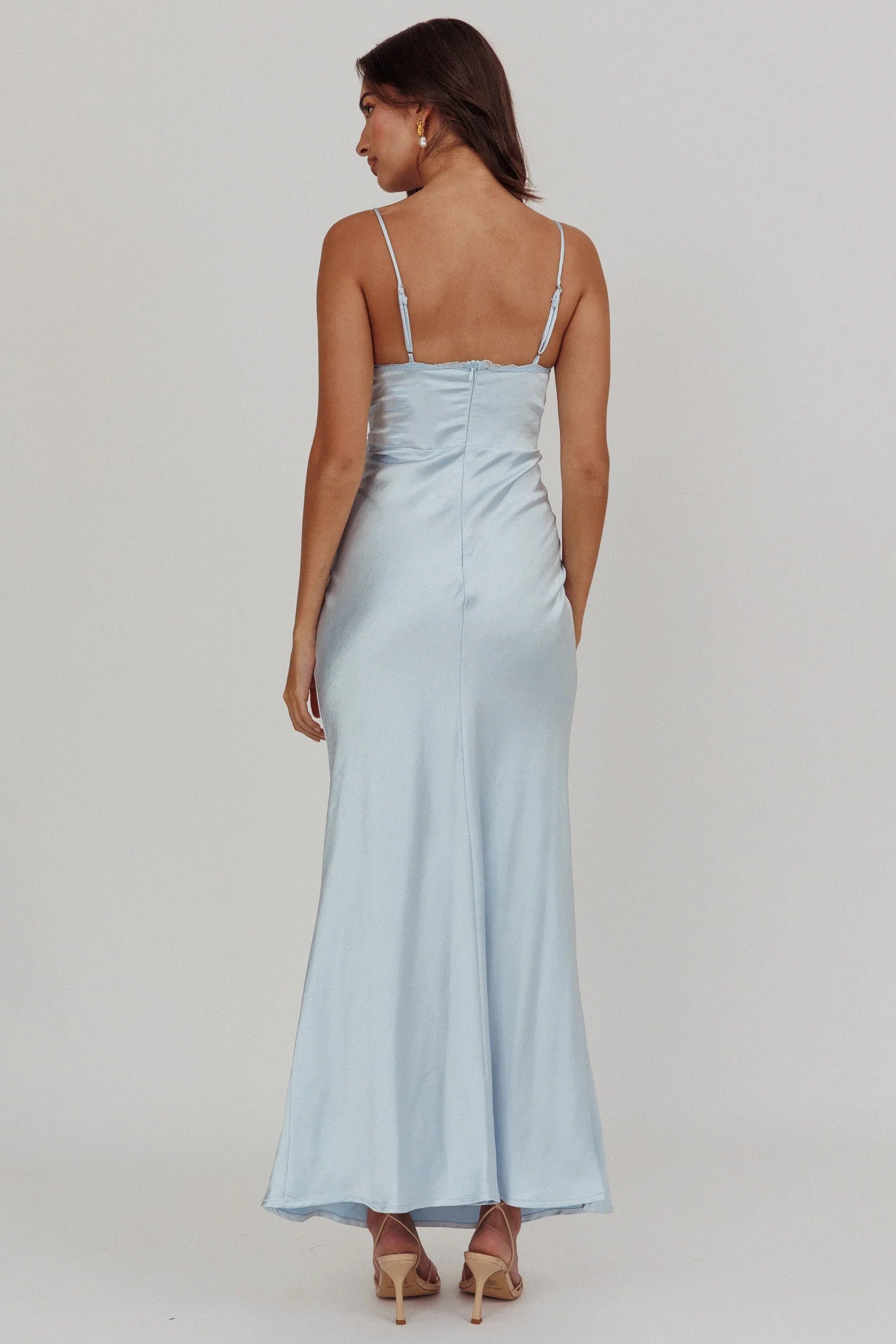 Lace Trim Maxi Dress Steel Blue