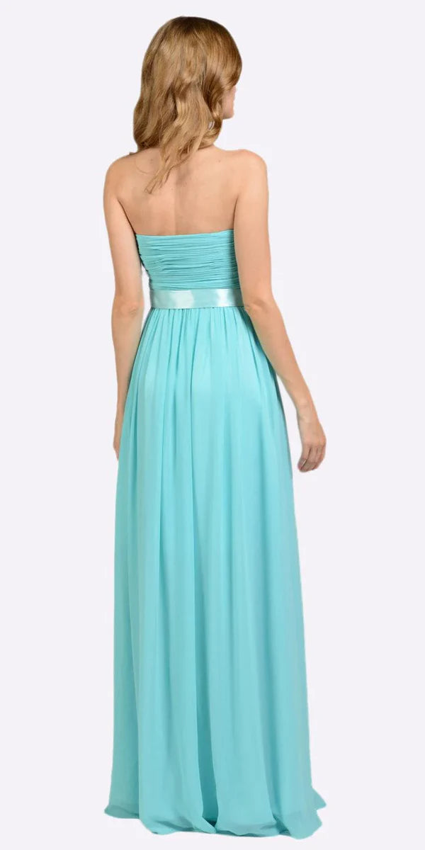 Black Turquoise Strapless Sweetheart Chiffon Sash Waist Back Zipper Floor Length Formal Evening Prom Dress
