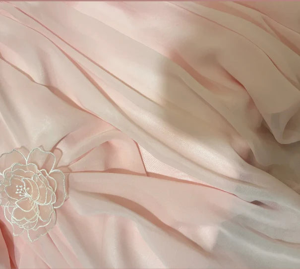 Blush Pink One Shoulder Prom Dress With 3D Floral Applique Draped Chiffon And A Line Silhouette Formal Prom Dress