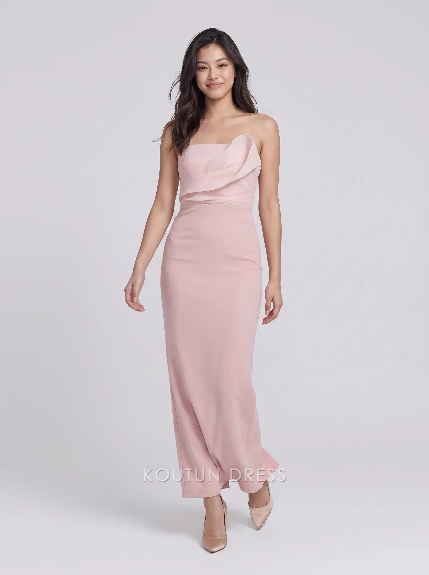 blush asymmetrical dress Pink Strapless Asymmetric Ruffle Neck Crepe Midi Formal Evening – Koutun Stella York | Always cocktail dresses with sleeves Thoughtfully placed gathering at Color:BLACK/White