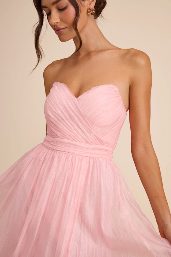 Blush Pink Strapless Prom Dress With Ruched Sweetheart Bodice High Slit And Chiffon A Line Formal Prom Dress