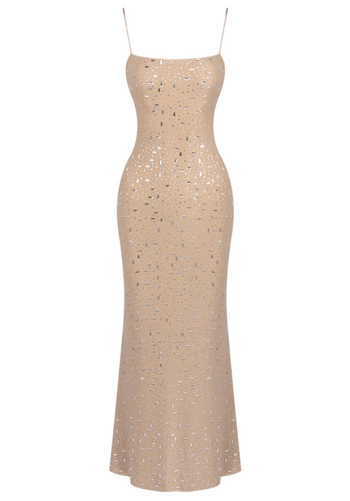 Chic Beige Sequined Off-Shoulder Mermaid Evening Prom Party Dress