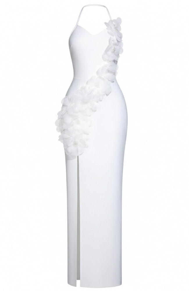 Chic White Satin V-Neck Slit Backless Mermaid Formal Evening Party Gowns