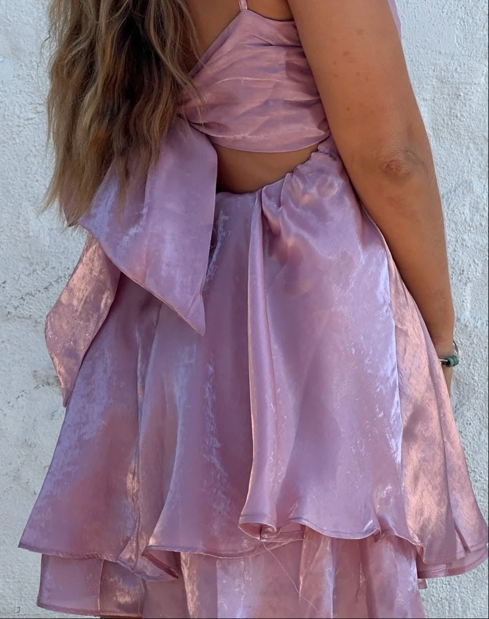 Chic Rosy Glow Spaghetti Straps Satin Mini Dress Homecoming dresses