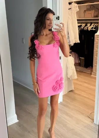 Chic Sheath Square Neck Sleeveless Floral Corset Candy Pink Mini Homecoming Dress