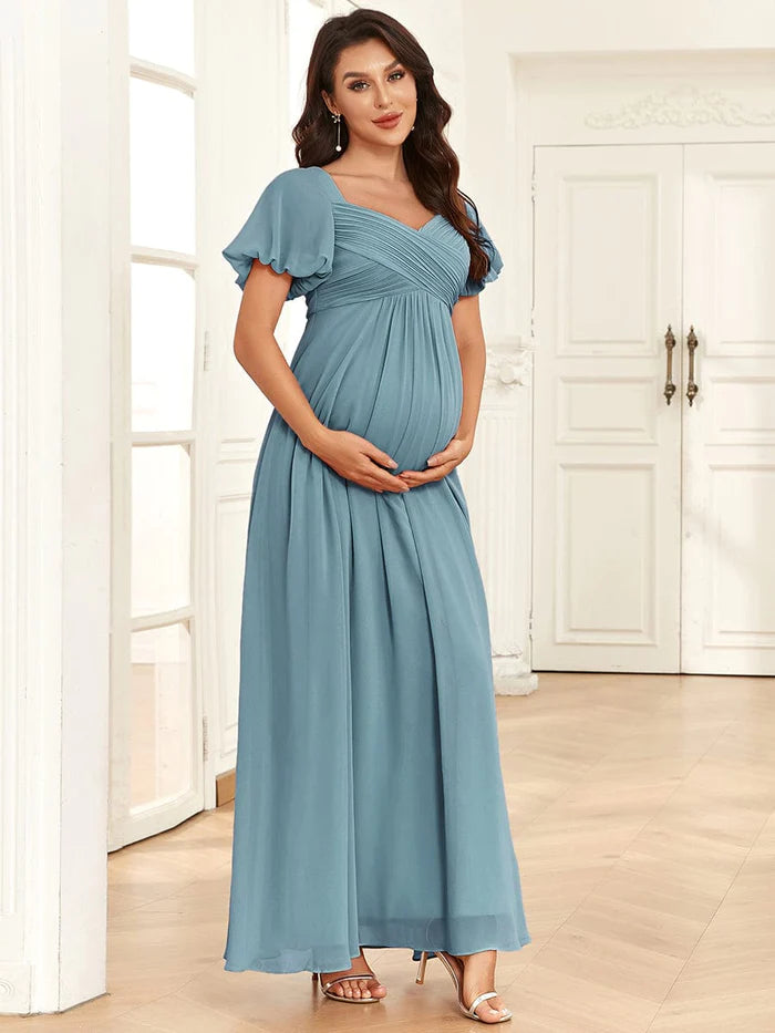 Chiffon Pleated V-Neck Tie-Back A-Line Maternity Dress Koutun Dress Chiffon Pleated V-Neck Tie-Back A-Line Maternity Dress Koutun Dress