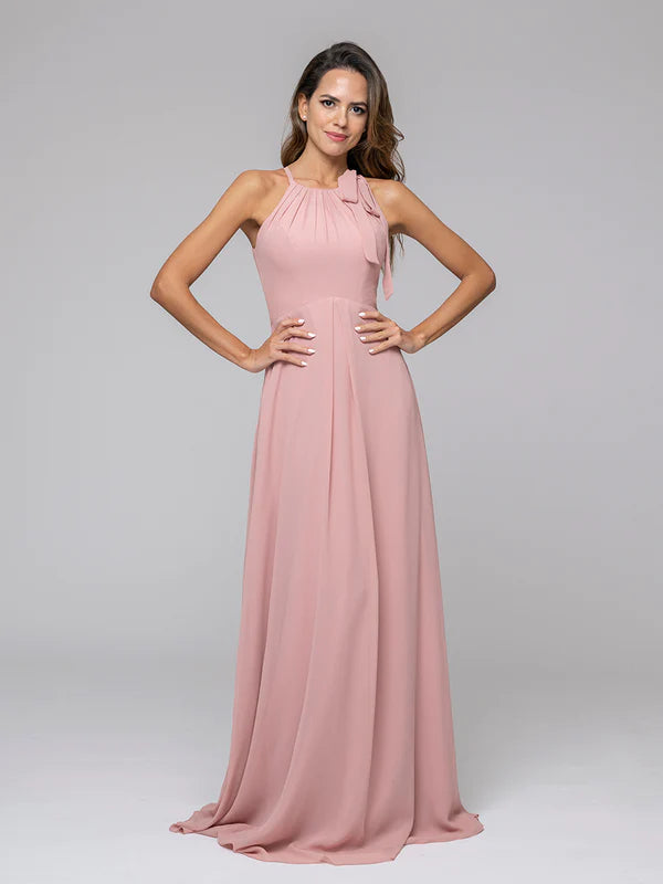 a line halter chiffon bridesmaid dress Koutun A Line Halter Chiffon Bridesmaid Dresses With Bow – Koutun Dress