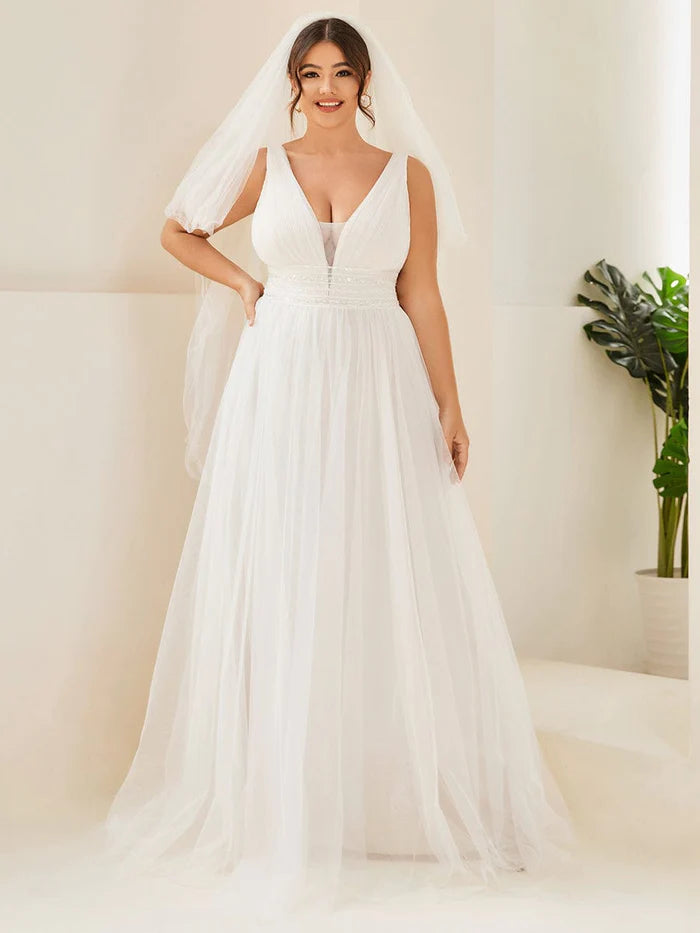 Plus Size Empire Waist Sleeveless Lace Sheer A-Line Wedding Dress Koutun Dress Plus Size Empire Waist Sleeveless Lace Sheer A-Line Wedding Dress Koutun Dress