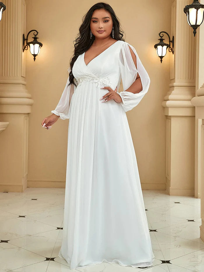 Stylish Plus Size Chiffon Formal Evening Dresses with Long Lantern Sle – Koutun Dress
