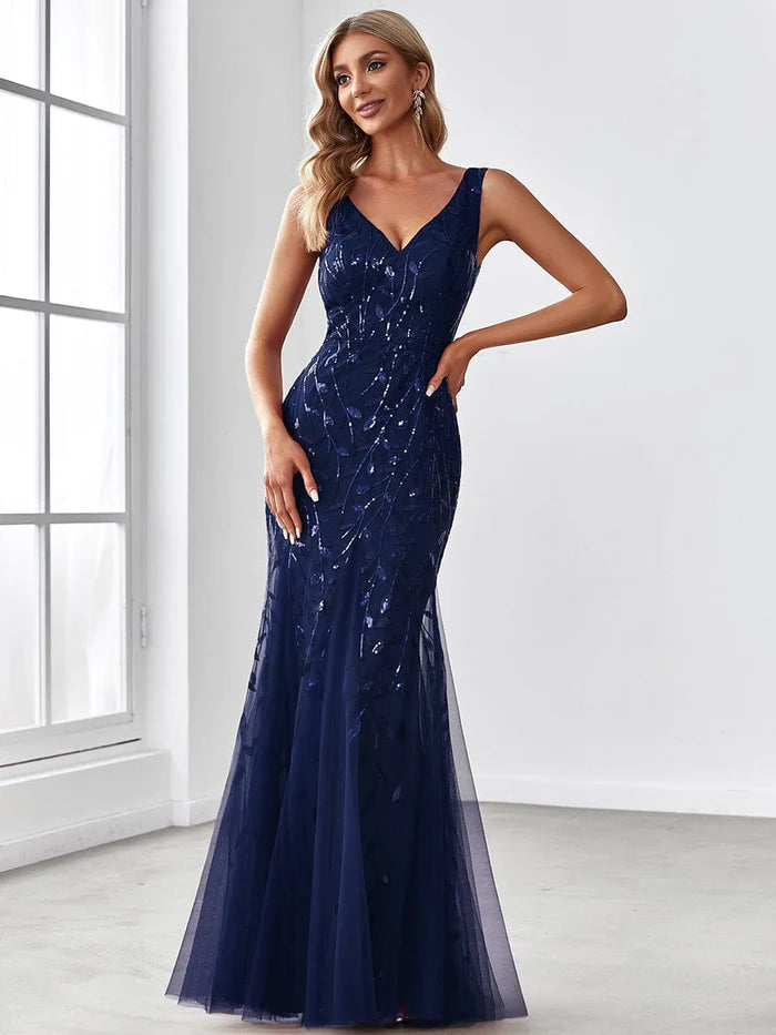 Women's Double V-Neck Fishtail Sequins Evening Dress Koutun Dress Women's Double V-Neck Fishtail Sequins Evening Dress Koutun Dress