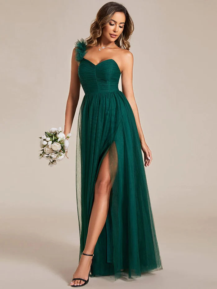 pastel turquoise bridesmaid dresses Navy Blue Dress - Velvet One Shoulder Dress main image 0