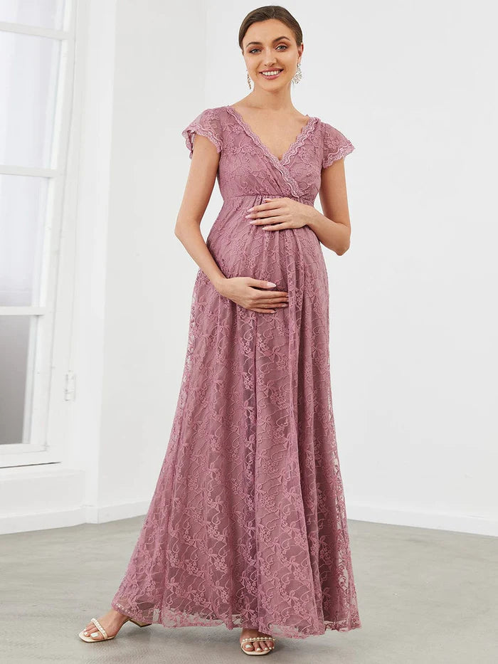 A-Line Lace V-Neck Short Sleeve Maternity Dress A-Line Lace V-Neck Short Sleeve Maternity Dress