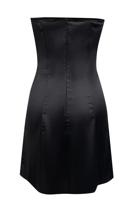 Koutun strapless black A-line short dress styled.