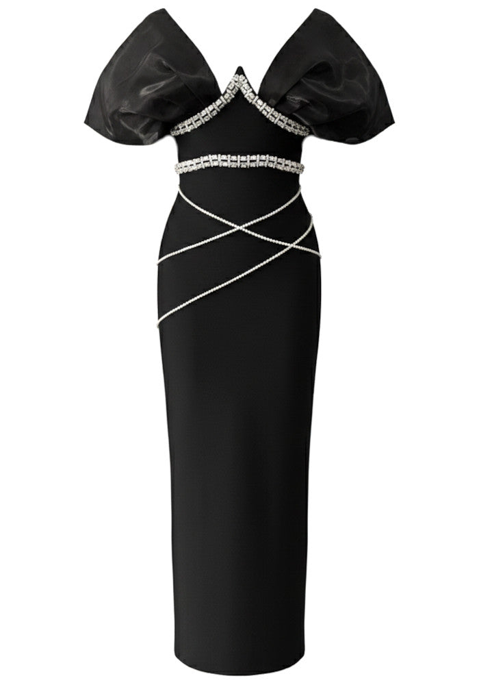 Elegant Black Cross Strap Open Back Mermaid Silhouette Formal Evening Prom Party Dress