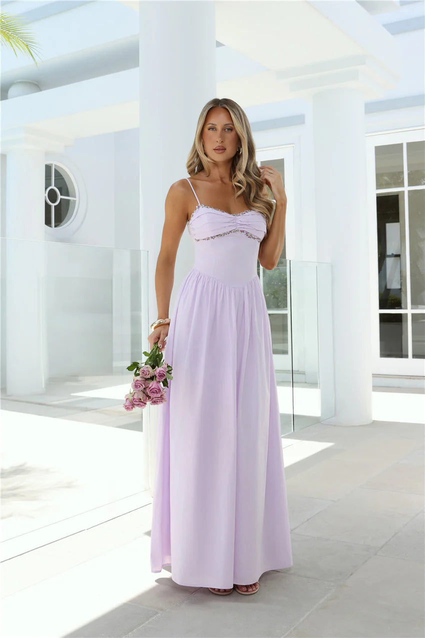 Elegant Spaghetti Strap Square Neck Open Back Floral Embroidered Detail A Line Maxi Evening Dress For Formal Evening Prom Wedding Guest Bridesmaid Cocktail Party Gala