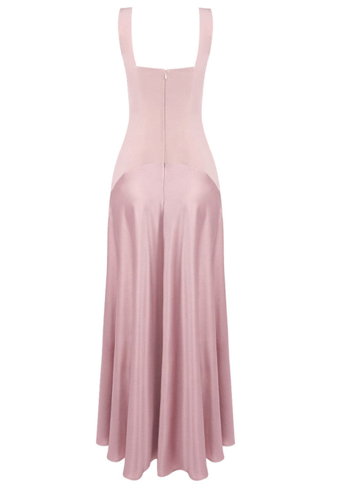 Elegant Square Neck Open Back Sleeveless Two Tone Satin A Line Maxi Prom Dress