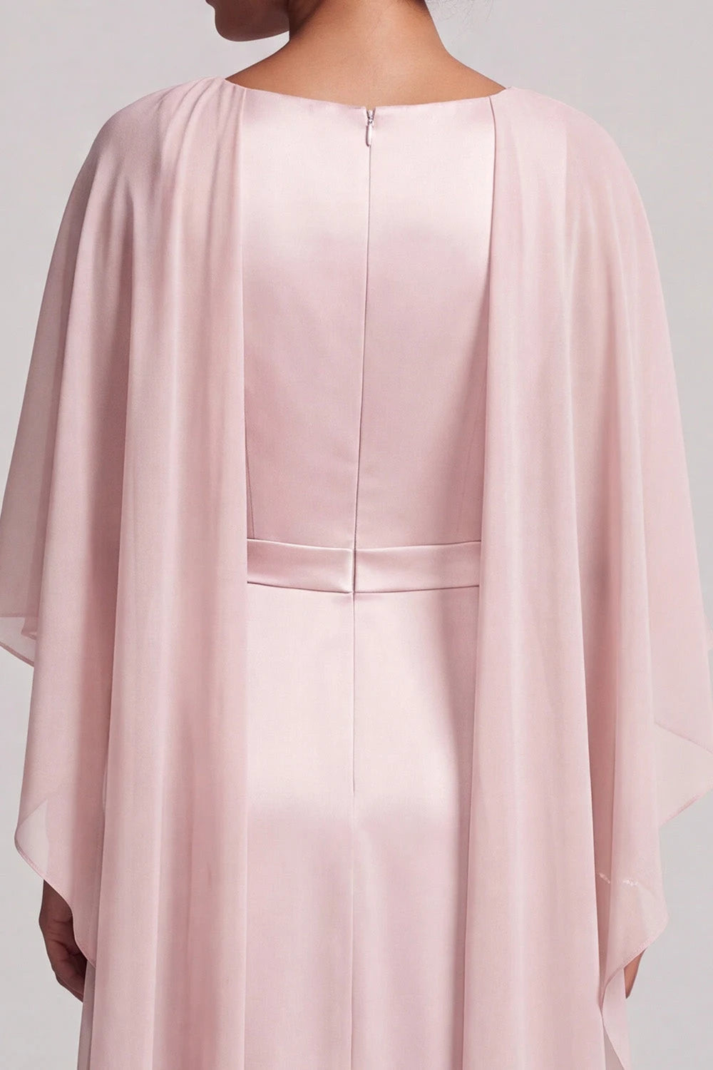 Elegant A-Line Boat Neck Cape Sleeve Beaded Blush Pink Long Prom Gown