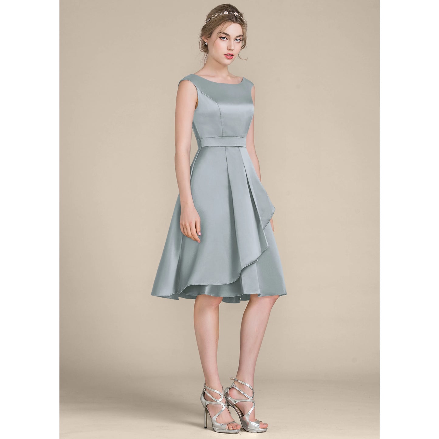 Elegant A-Line Boat Neck Sleeveless Pleated Dusty Blue Knee-Length Homecoming Dress