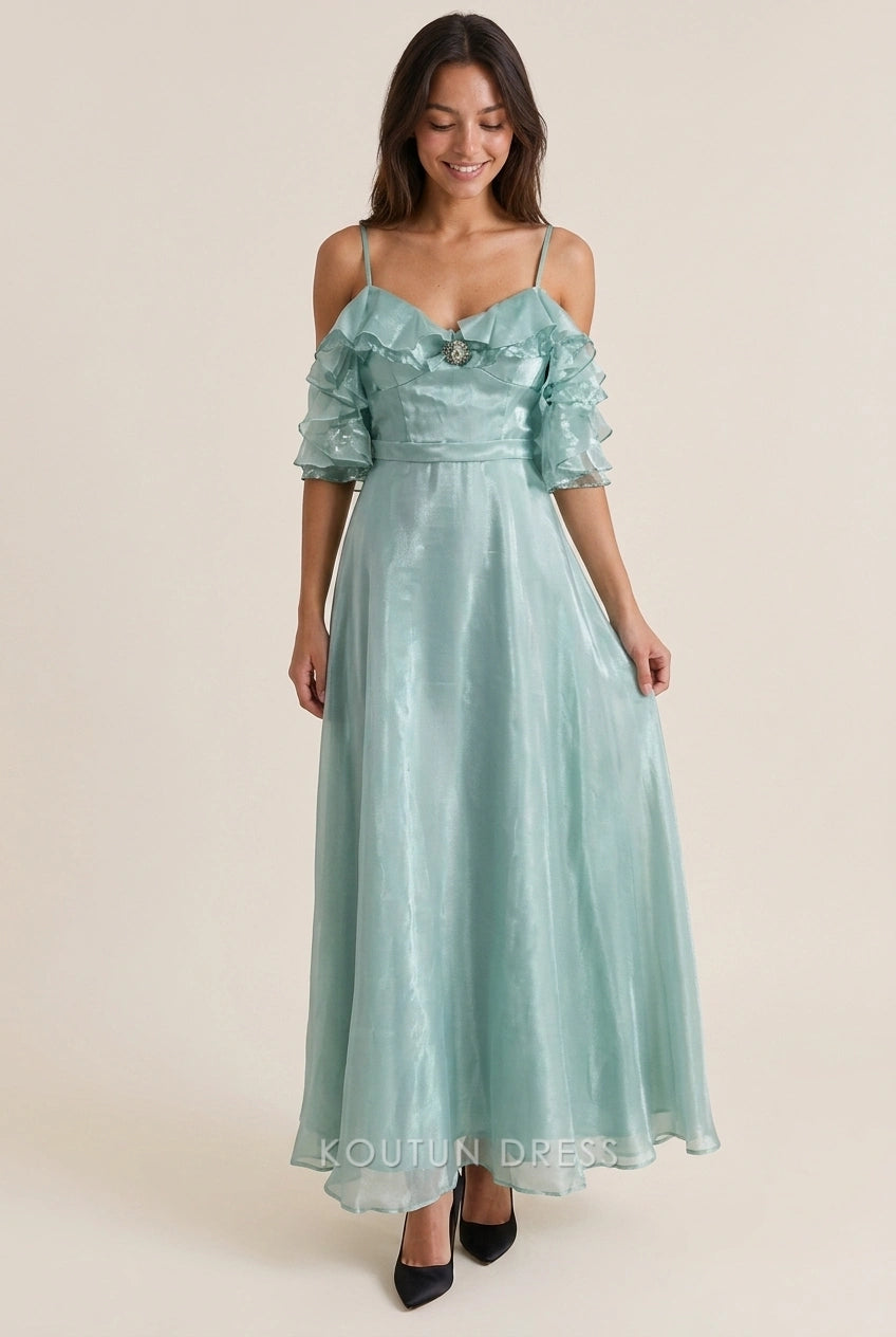 mint green grad dresses Koutun A-Line Ruffled Off-Shoulder Prom Dress for Formal Events – Koutun Dress Yes Shown Color miniature royal doulton Mens Performance Dress Shirts Neck Size:20