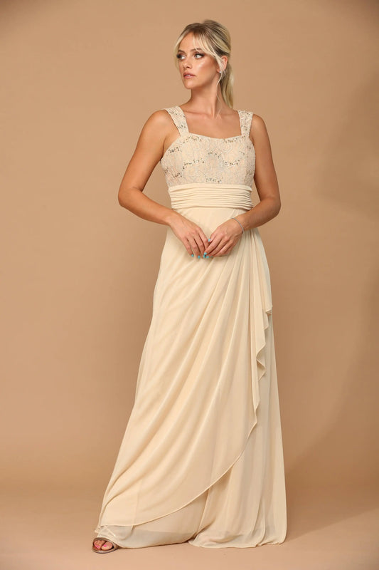 Elegant A-Line Square Neck Sleeveless Beaded Champagne Floor-Length Mother Of The Bride Gown