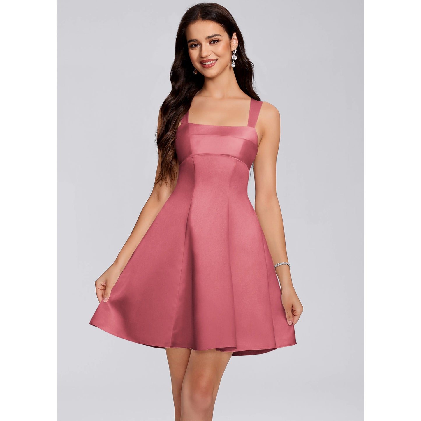 Elegant A-Line Square Neck Sleeveless Dusty Rose Short Homecoming Dress For Women