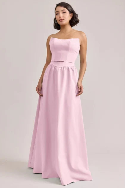 Elegant A-Line Strapless Chic Modern Blush Pink Floor-Length Bridesmaid Dress