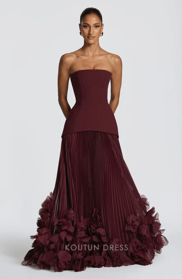 Koutun Dress: Elegant Strapless A-Line Prom Gown for Formal Evenings. Shop Now!