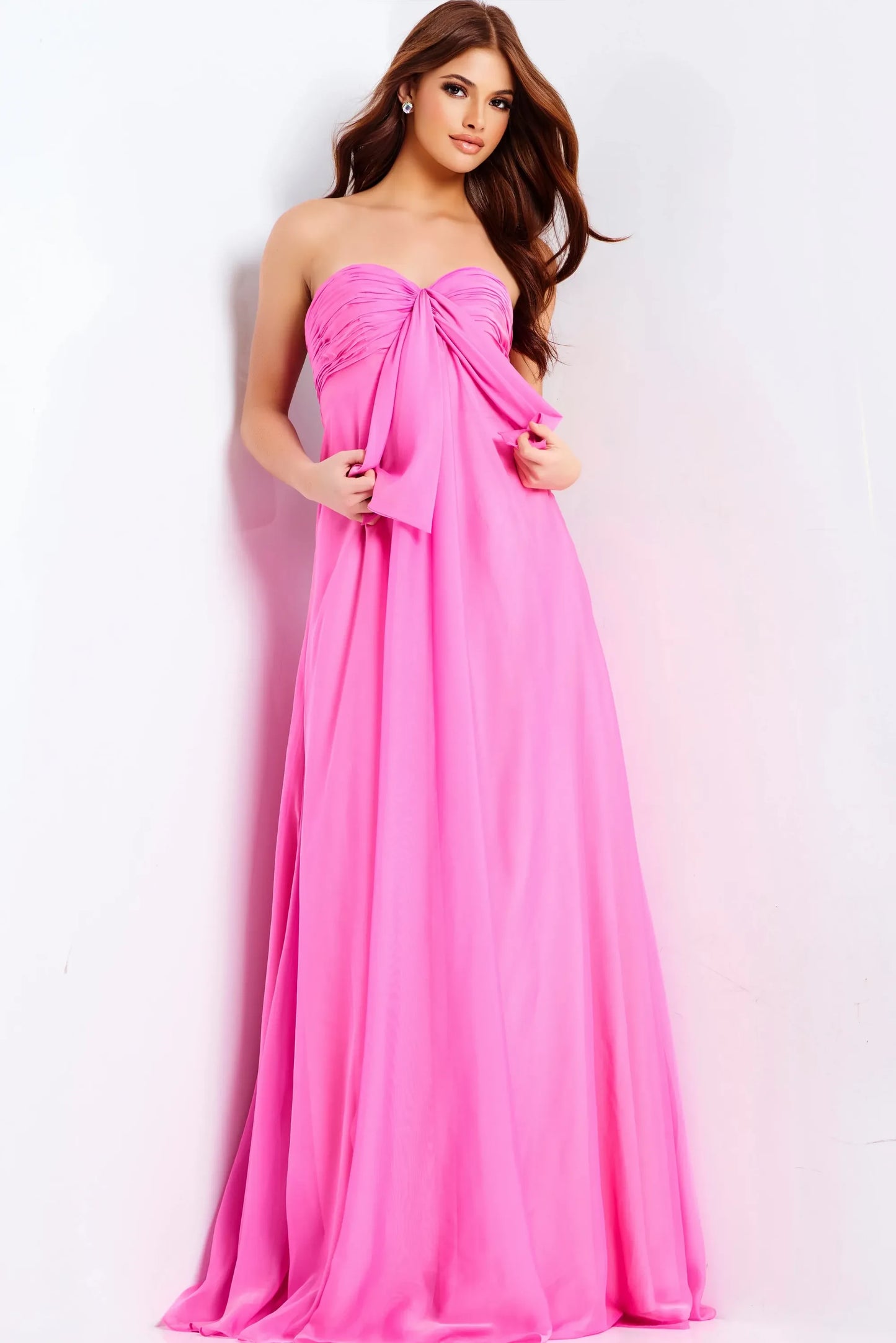 Elegant A-Line Strapless Ruched Hot Pink Floor-Length Evening Women's Gown