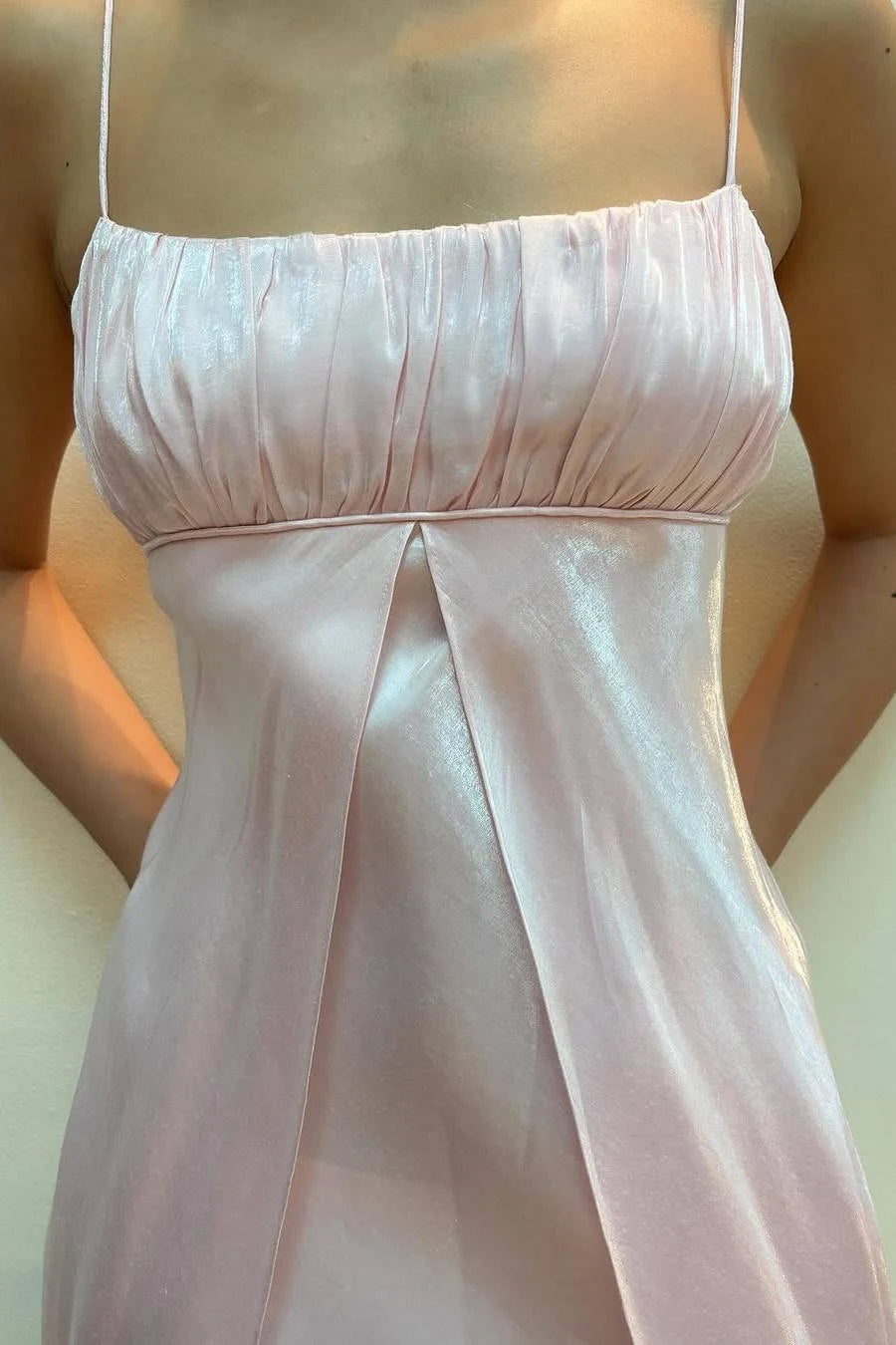 Elegant A-Line Strappy Sleeveless Empire Ruched Pink Long Prom Dresses Women Gown