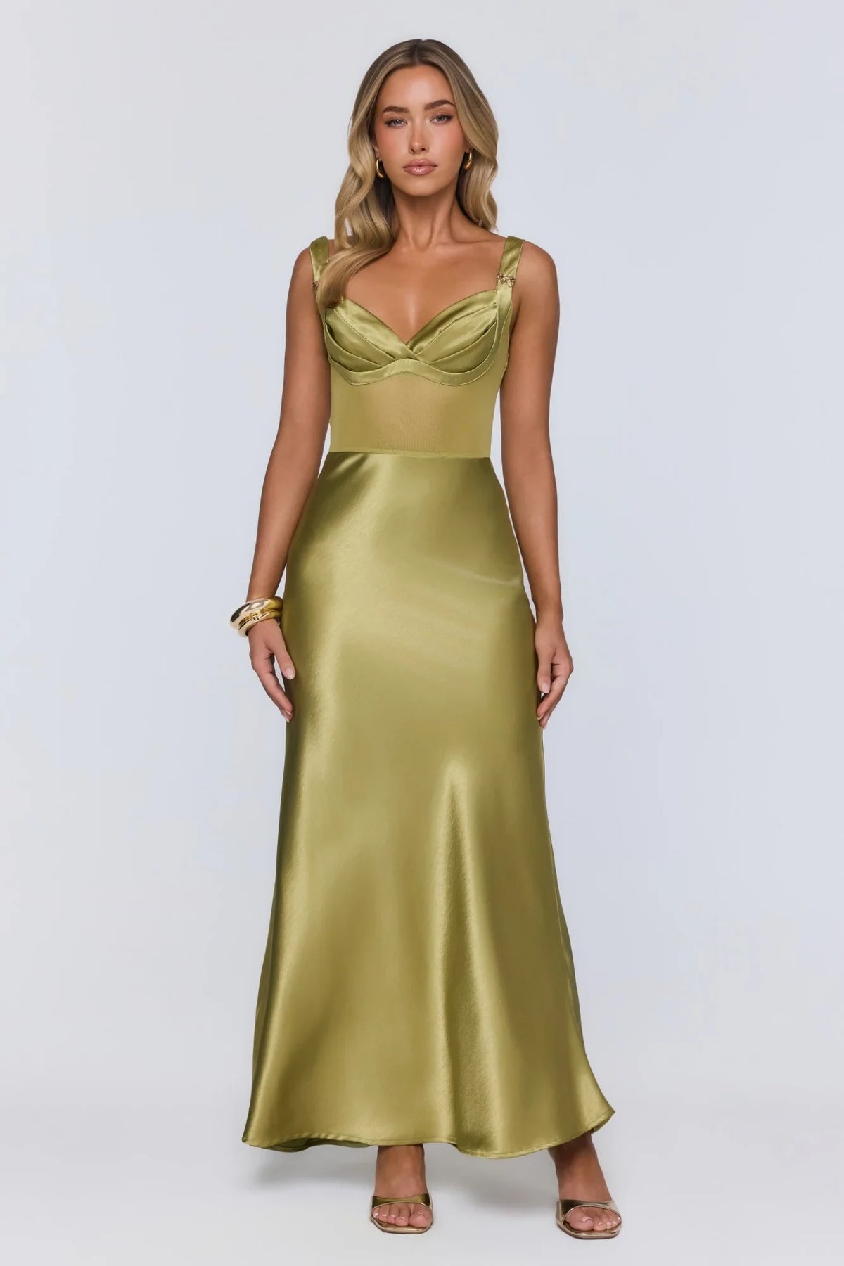 Elegant A-Line Sweetheart Sleeveless Glamorous Olive Green Floor-Length Prom Dresses Women's Gown