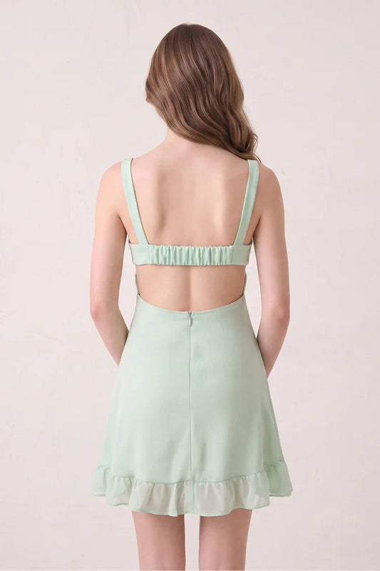 Elegant A-Line Sweetheart Sleeveless Ruffled Cut-Out Mint Green Short Homecoming Dress