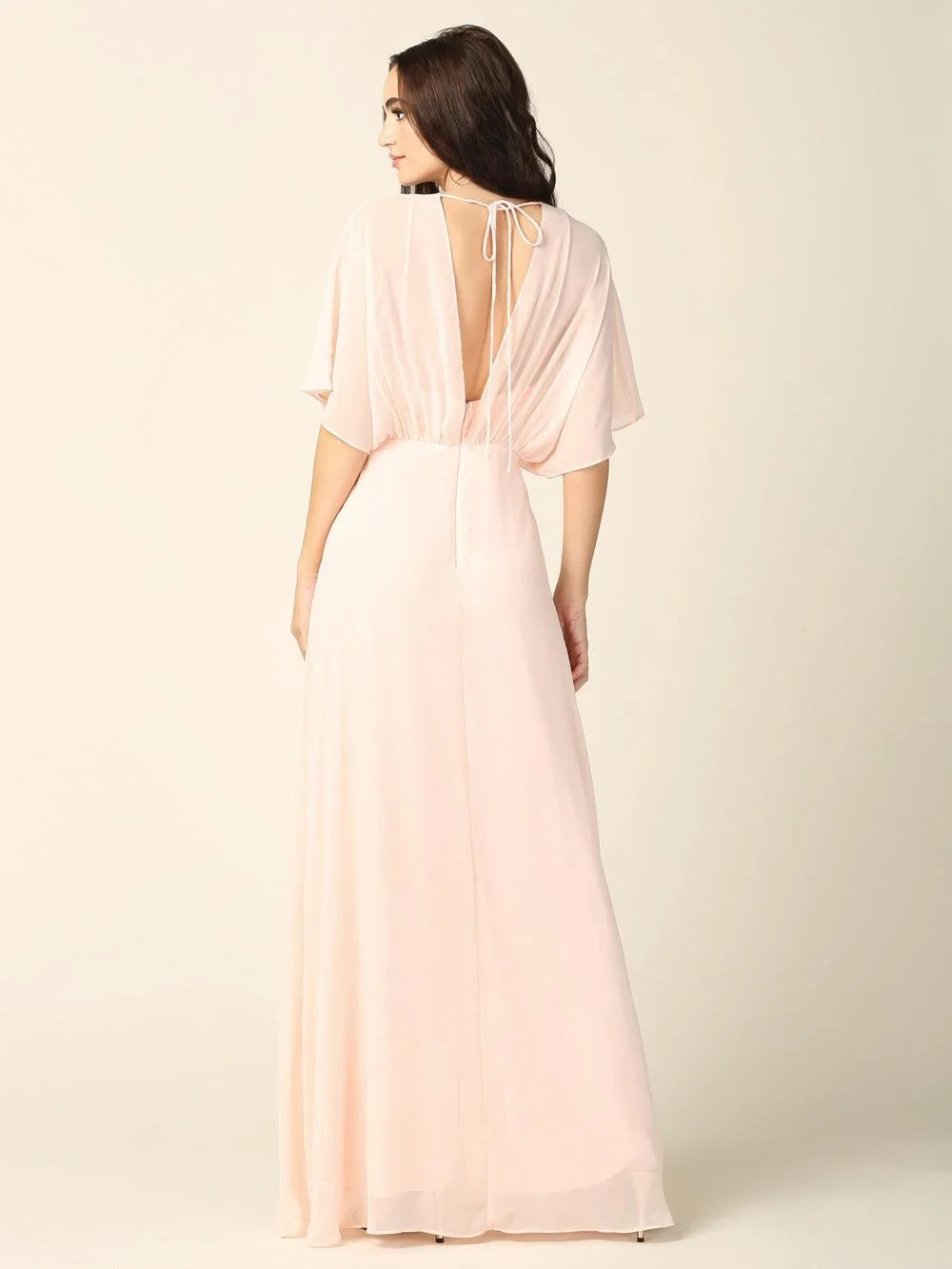 Elegant A-Line V-Neck Draped Blush Pink Floor-Length Mother of the Bride Gown