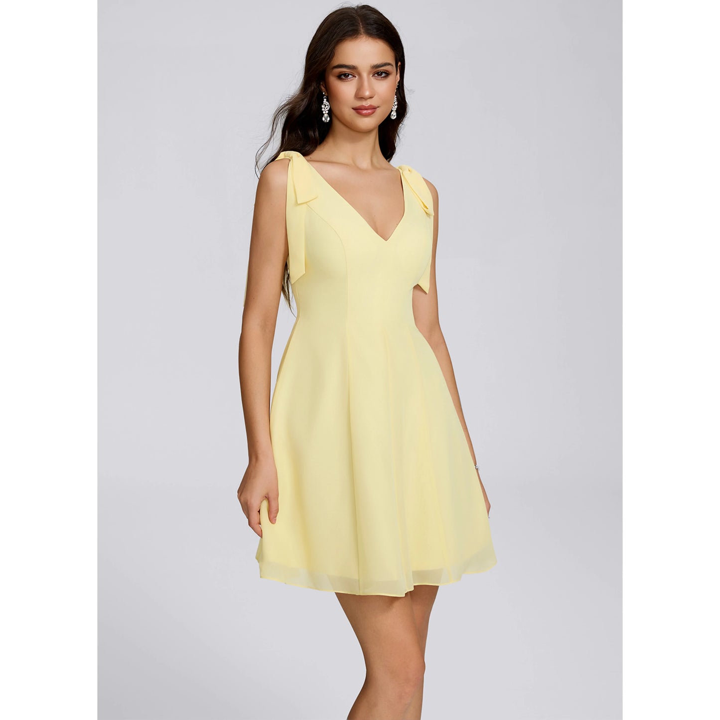 Elegant A-Line V-Neck Sleeveless Bow-Tie Short Yellow Homecoming Dress