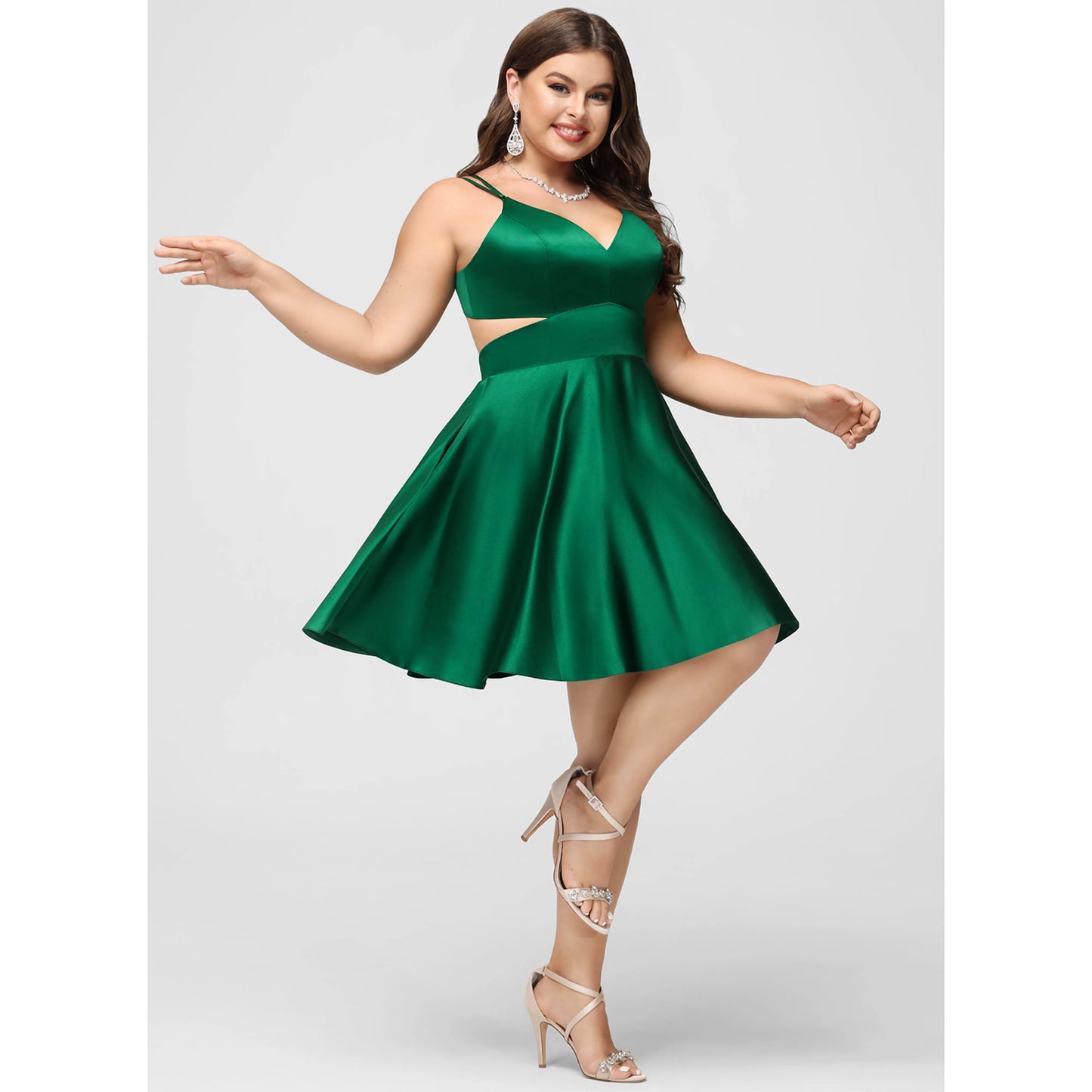 Elegant A-Line V-Neck Sleeveless Cutout Chic Emerald Short Homecoming Dress Plus Size