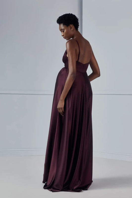 Elegant A-Line V-Neck Sleeveless Maternity Wrap Plum Floor Bridesmaid Dress