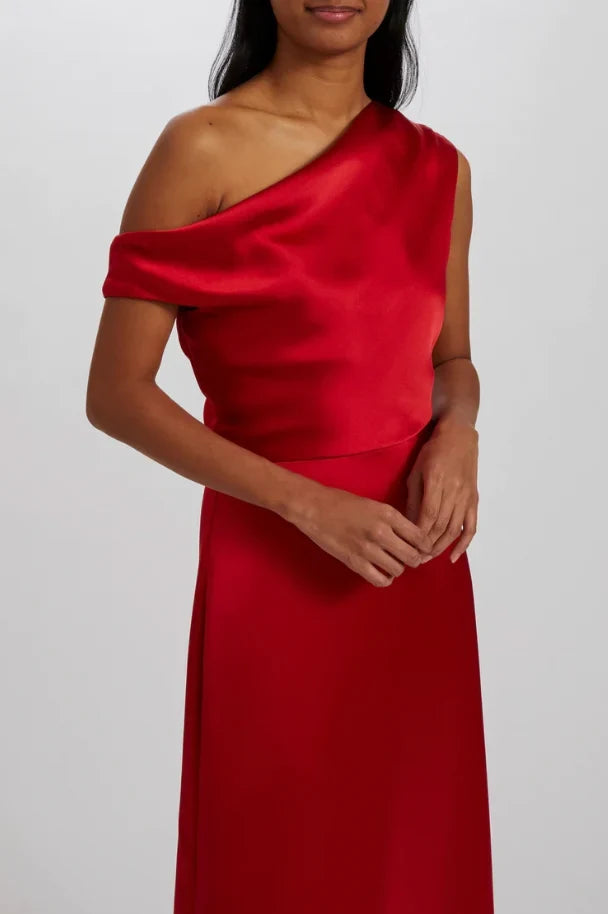 Elegant Draped A-Line One-Shoulder Red Floor-Length Bridesmaid Dress Women's Gown