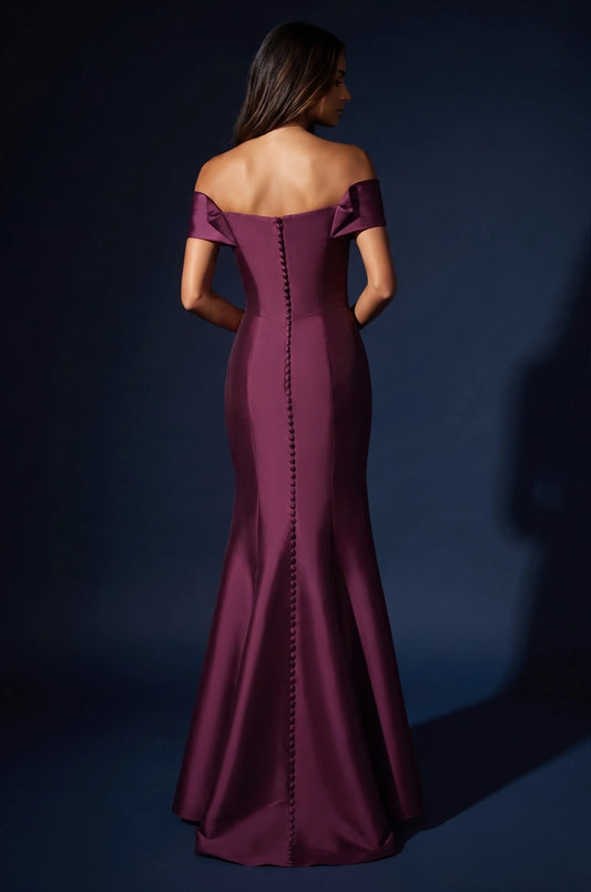 Elegant Mermaid Off-Shoulder Criss-Cross Plum Floor-Length Mother Of The Bride Dress Gown