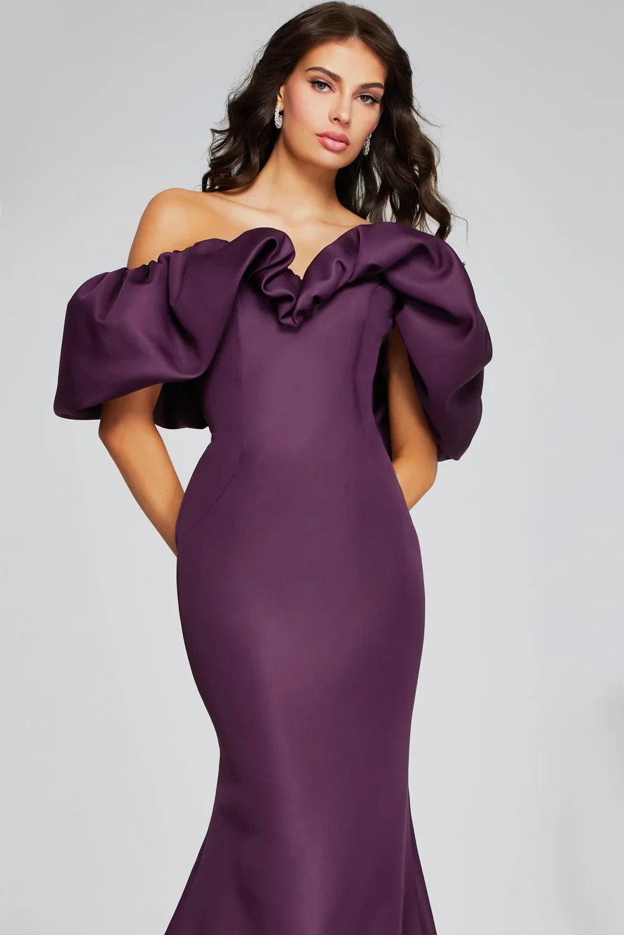 Elegant Mermaid Off-Shoulder Ruffle Purple Maxi Mother of the Bride Dress