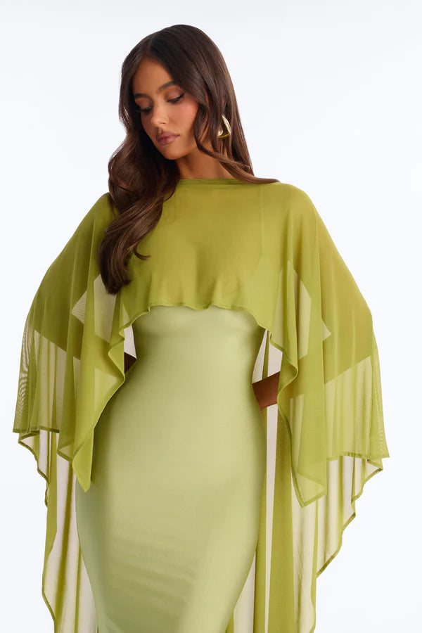Elegant Mermaid Round Neck Draped Flowy Sage Green Floor Prom Dress Gown