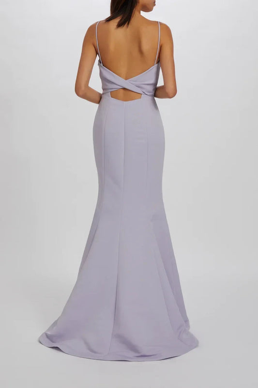 Elegant Mermaid Scoop Sleeveless Criss-Cross Back Lavender Floor Bridesmaid Gown