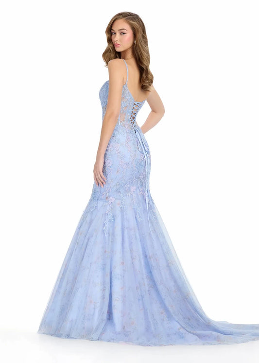 Elegant Mermaid Sweetheart Sleeveless Floral Embellished Light Blue Floor-Length Evening Gown
