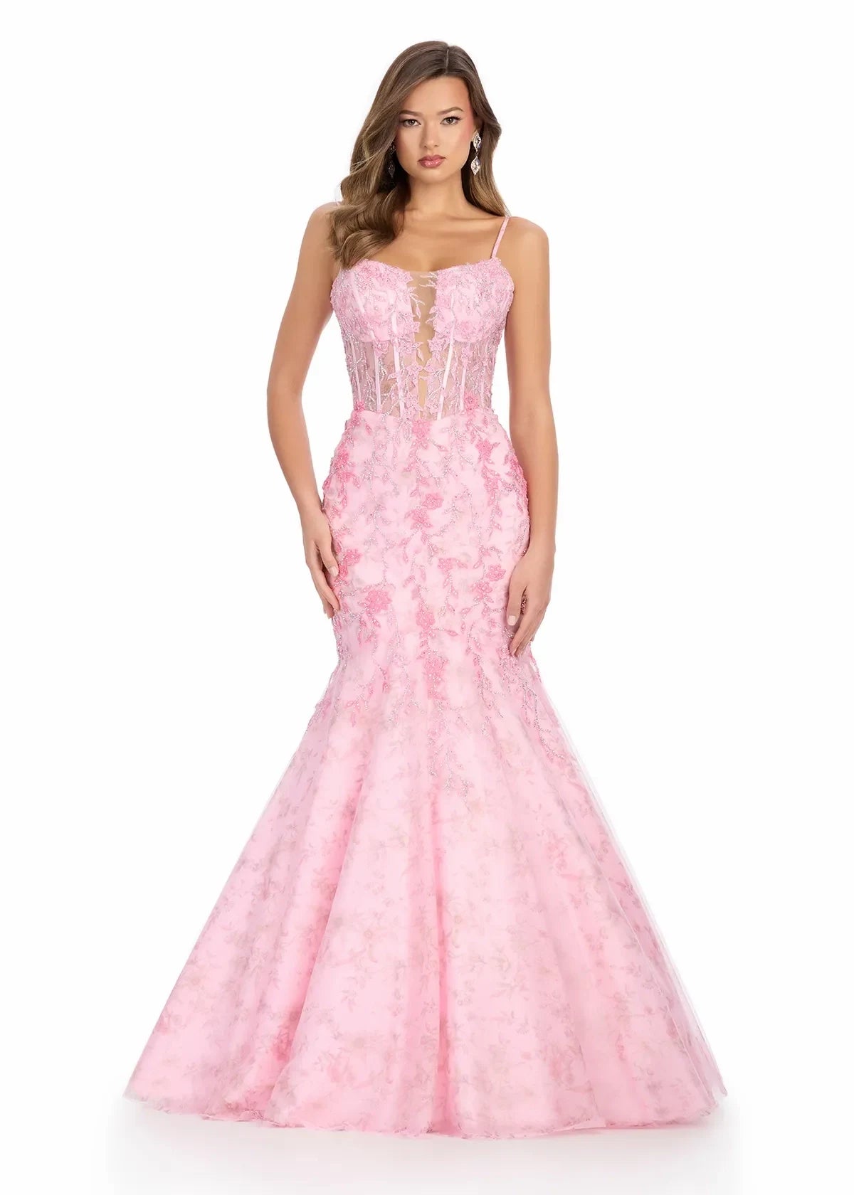 Elegant Mermaid Sweetheart Sleeveless Floral Embellished Light Blue Floor-Length Evening Gown