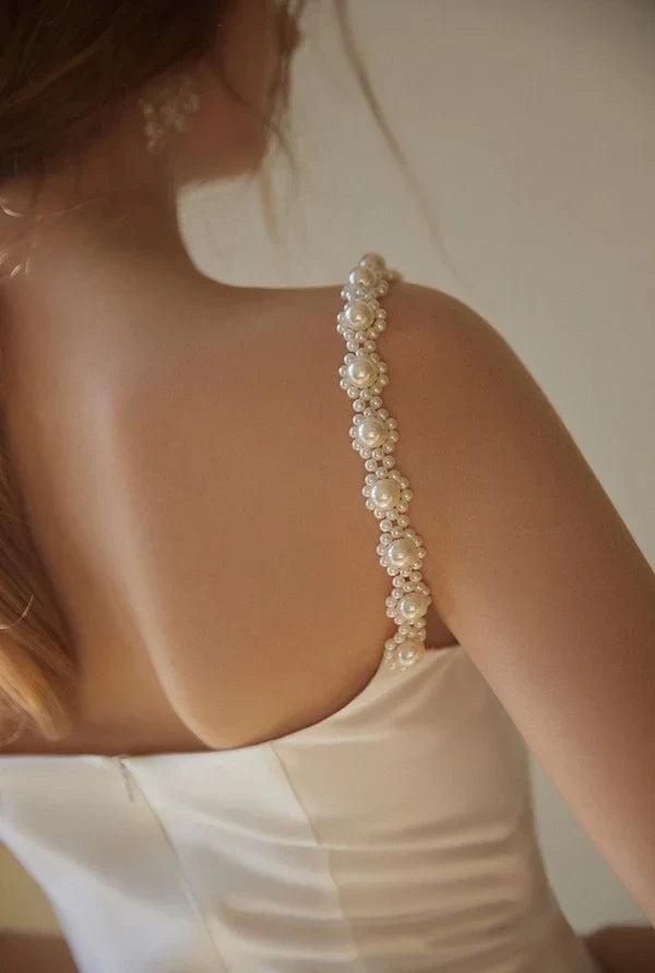 Elegant Mermaid Sweetheart Sleeveless Pearl Backless Ivory Floor-Length Wedding Dresses Bridal Gown