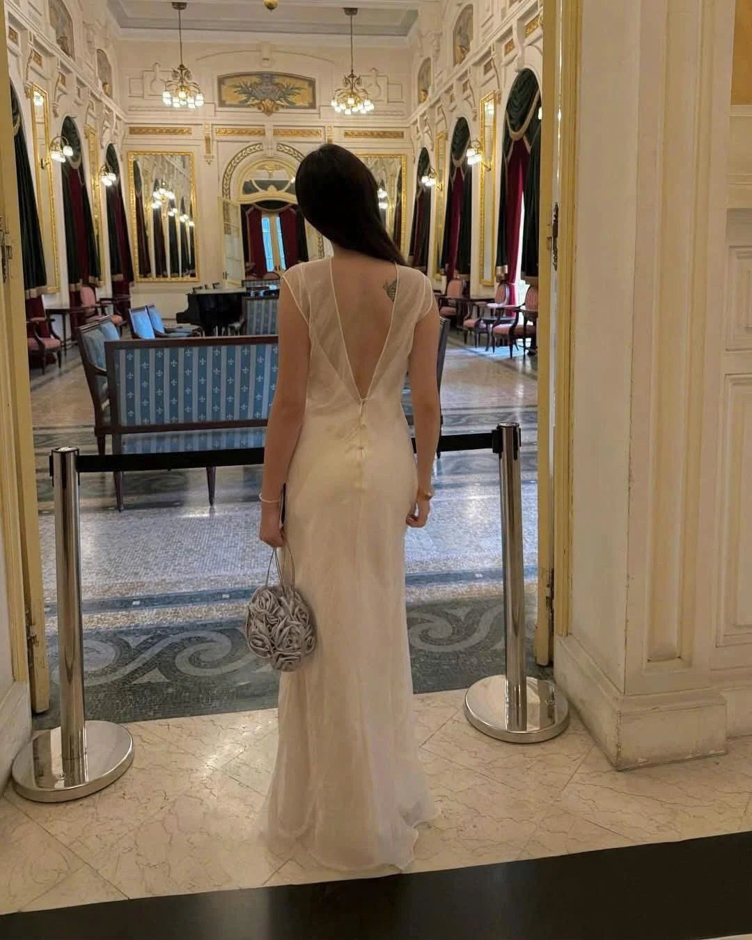 Elegant Sheath Boat Neck Cap Sleeves Sheer Overlay Ivory Floor-Length Prom Dress