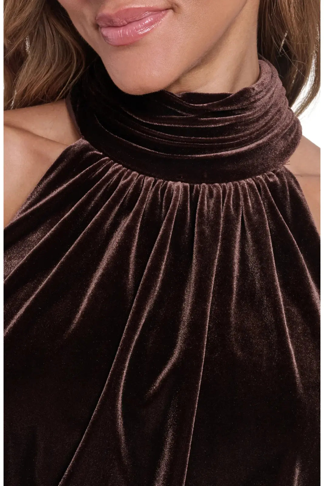 Elegant Sheath Halter Sleeveless Draped Chic Brown Floor-Length Mother of the Bride Gown