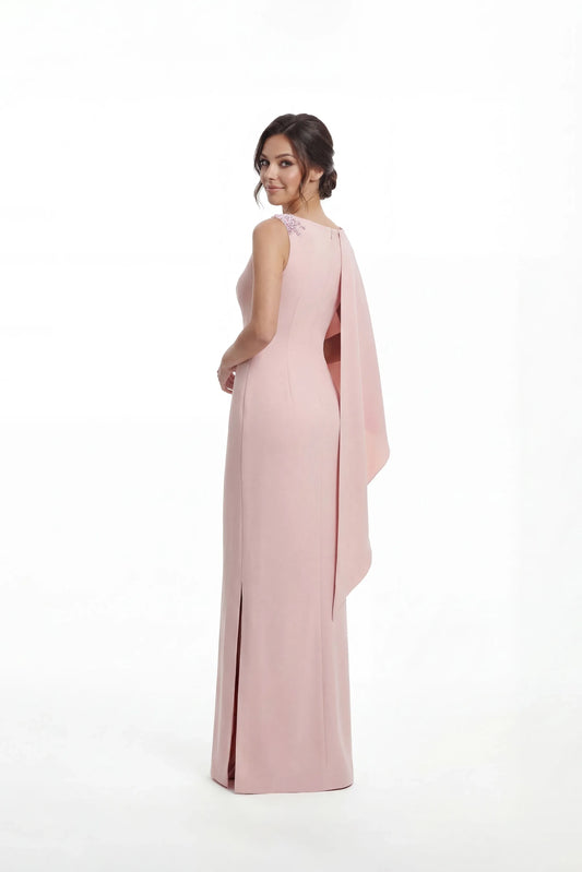 Elegant Sheath One-Shoulder Draped Beaded Blush Floor Mother of the Bride Gown