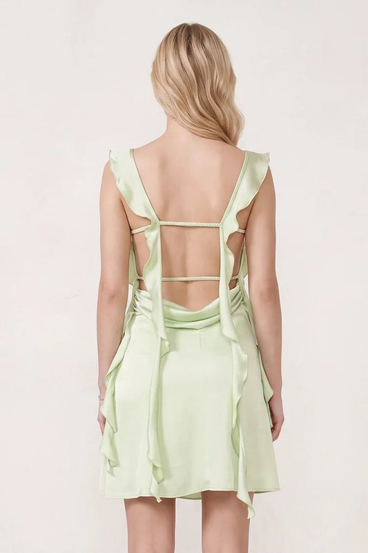 Elegant Sheath Ruffled Square Neck Sage Green Mini Homecoming Dress for Women
