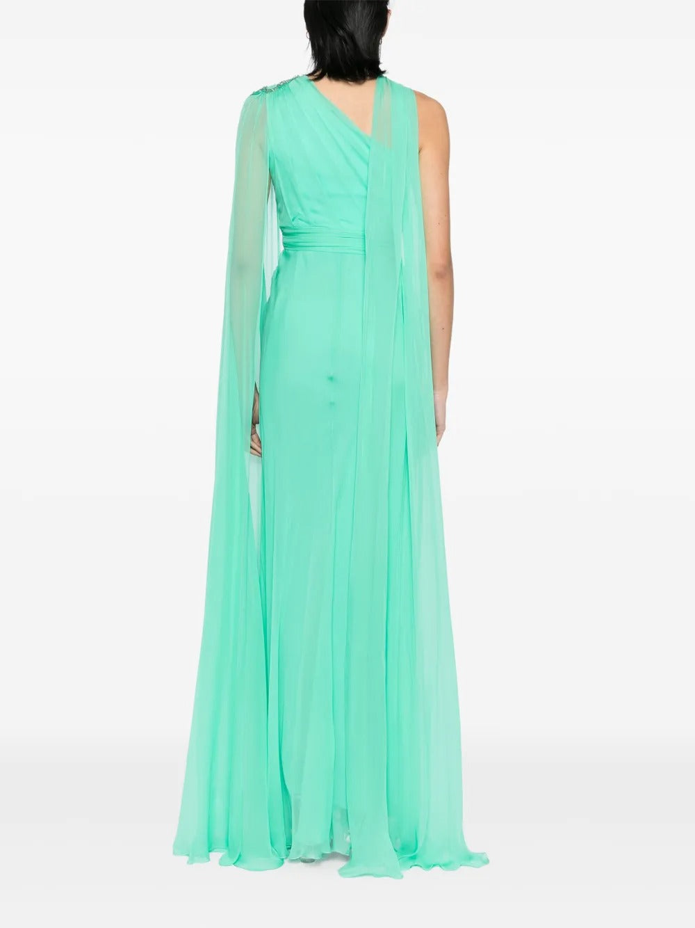 Ethereal Mint Green One-Shoulder Embellished Chiffon Gown